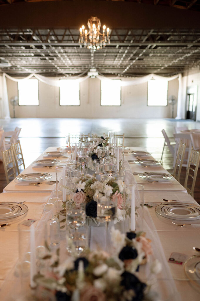 Reception head table photo by Illinois wedding photographer