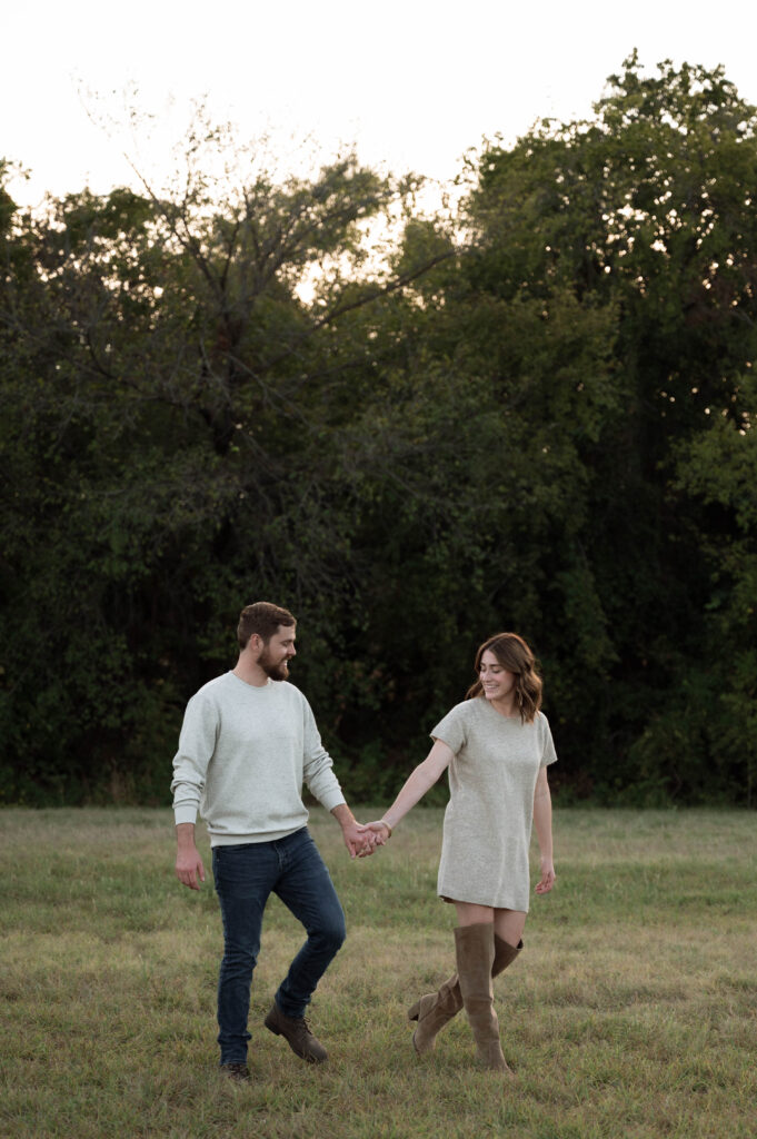 Romantic couple waking together in Fort Worth, TX