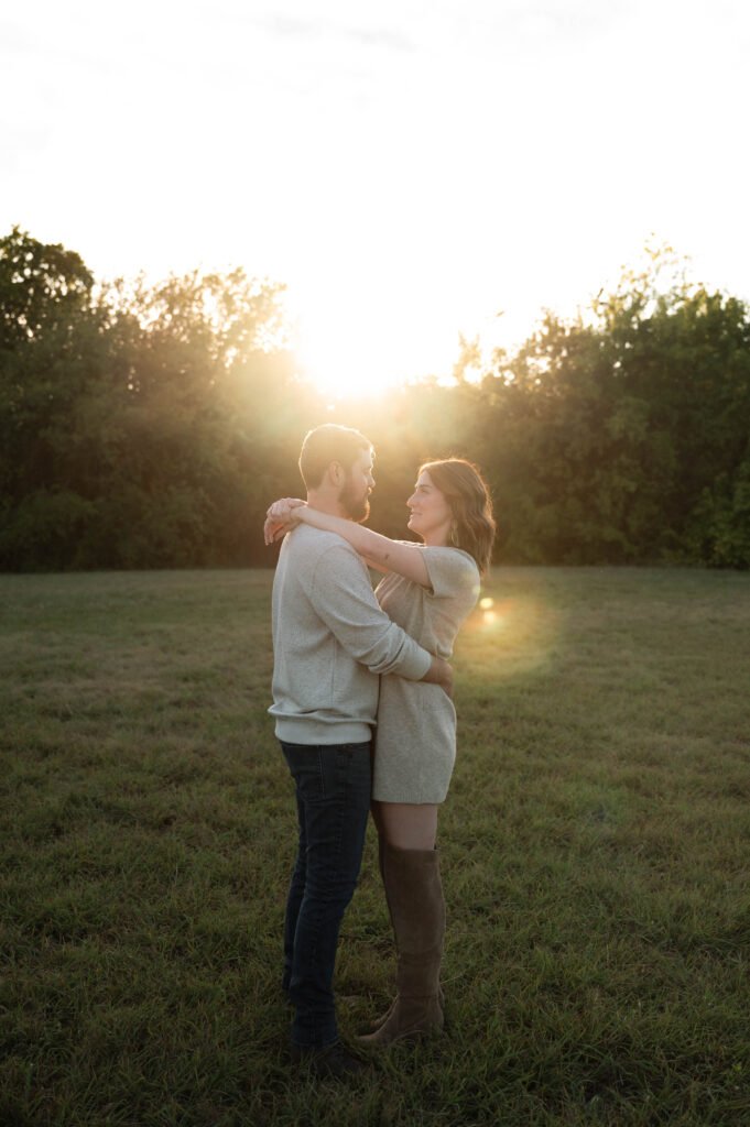 Golden hour engagement photos in Fort Worth at Arcadia Trail Park