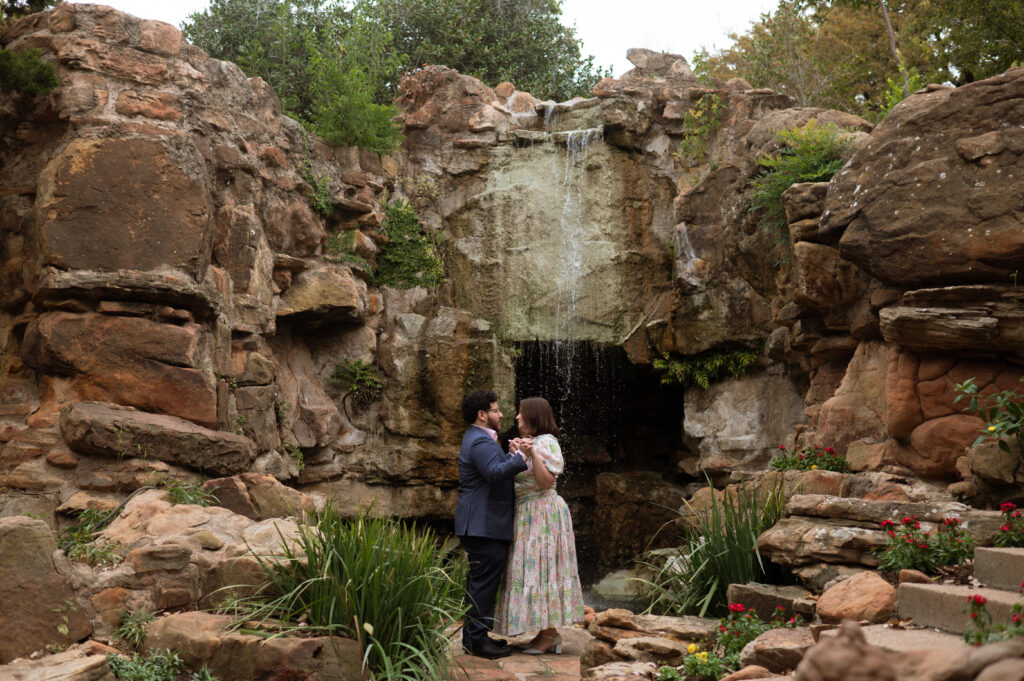 Chandor Gardens waterfall engagement photos