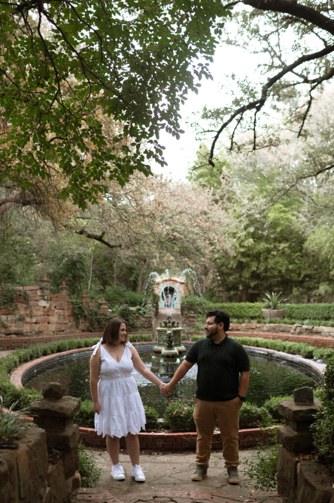 engagement photos with fountain in the background