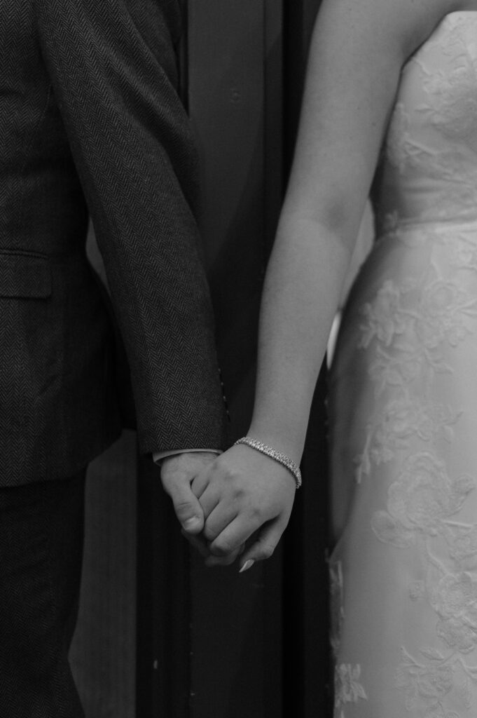 bride and groom first touch