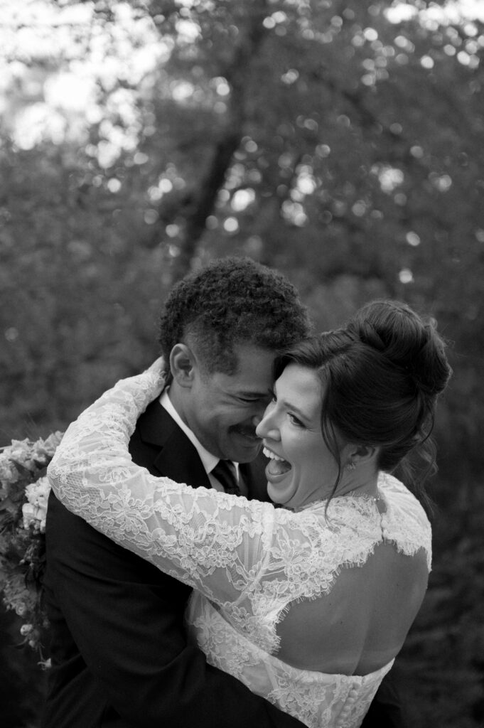 Bride and groom in black and white taken by Texas wedding photographer