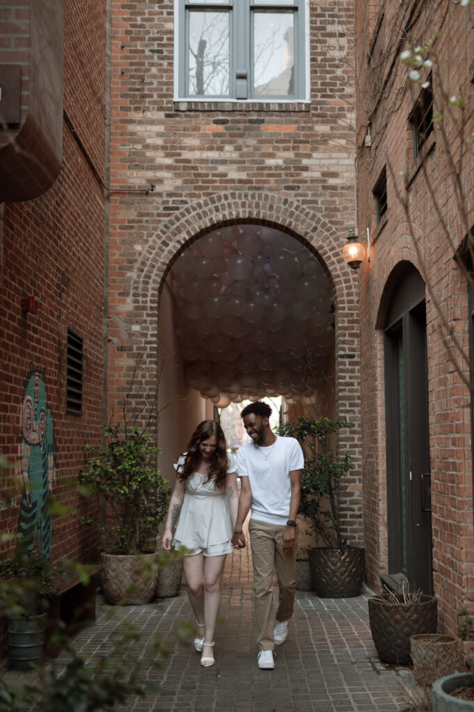 Engagement photos in Sundance Square in Fort Worth, TX