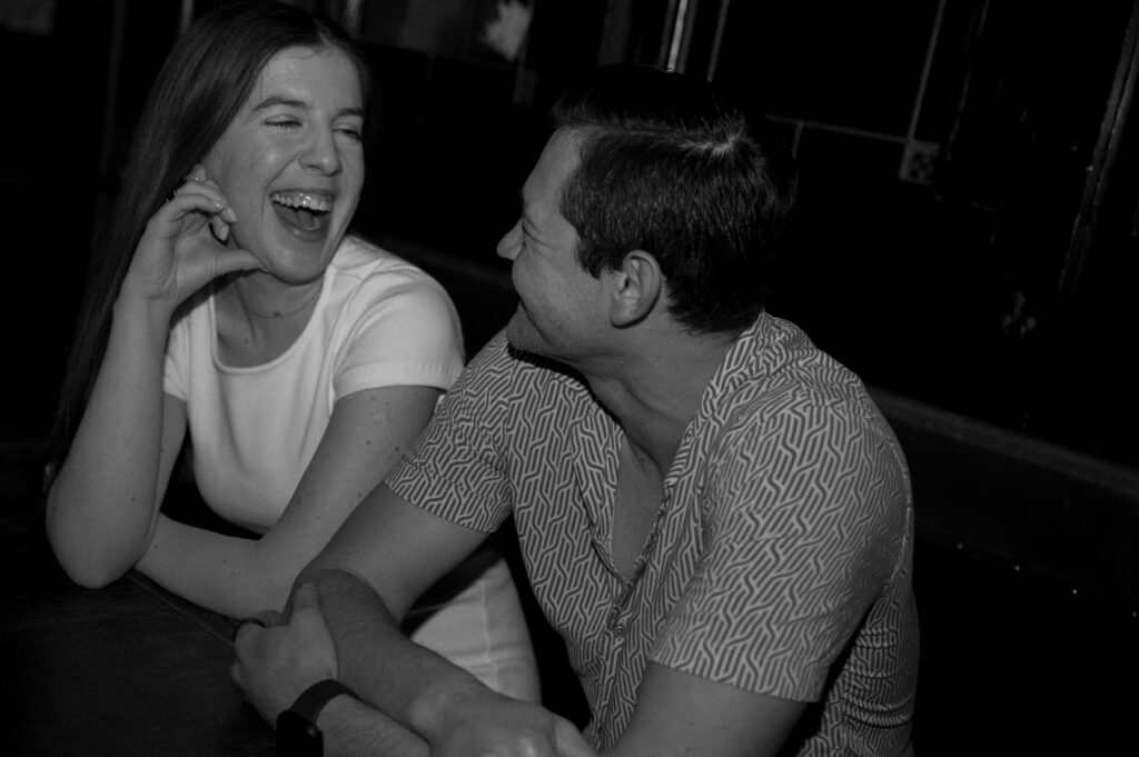 Romantic engagement photos at The Old Monk Pub in Dallas, TX