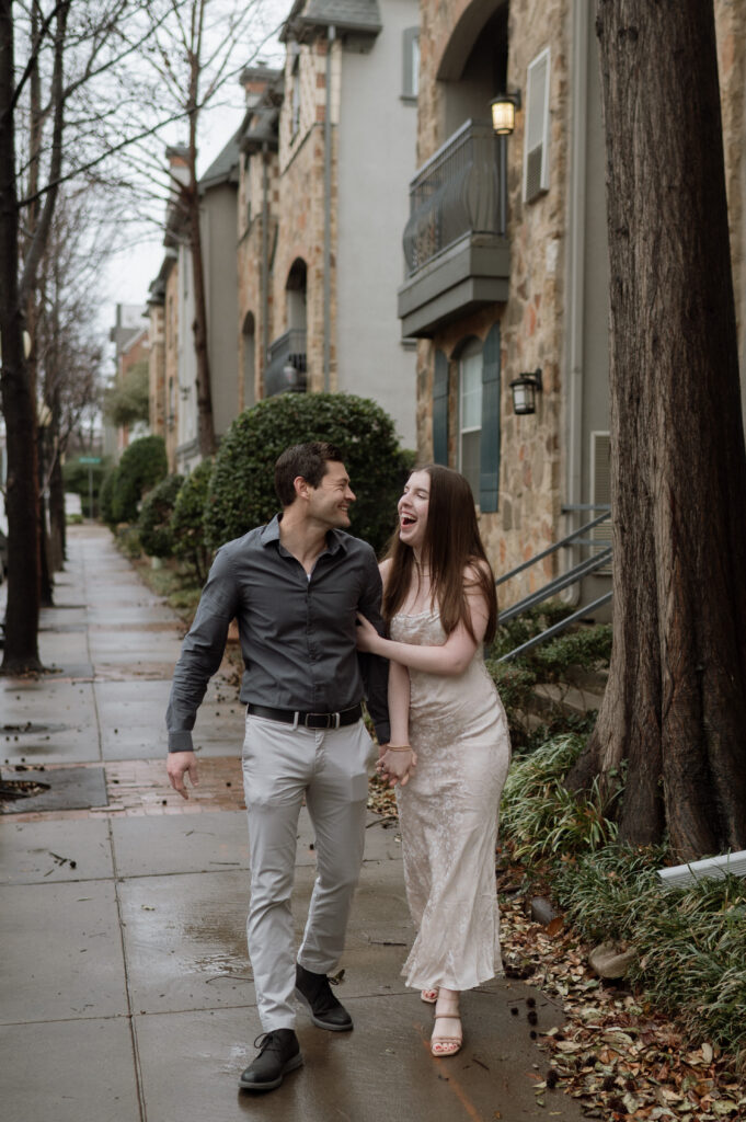 couple laughing in the streets of State Thomas