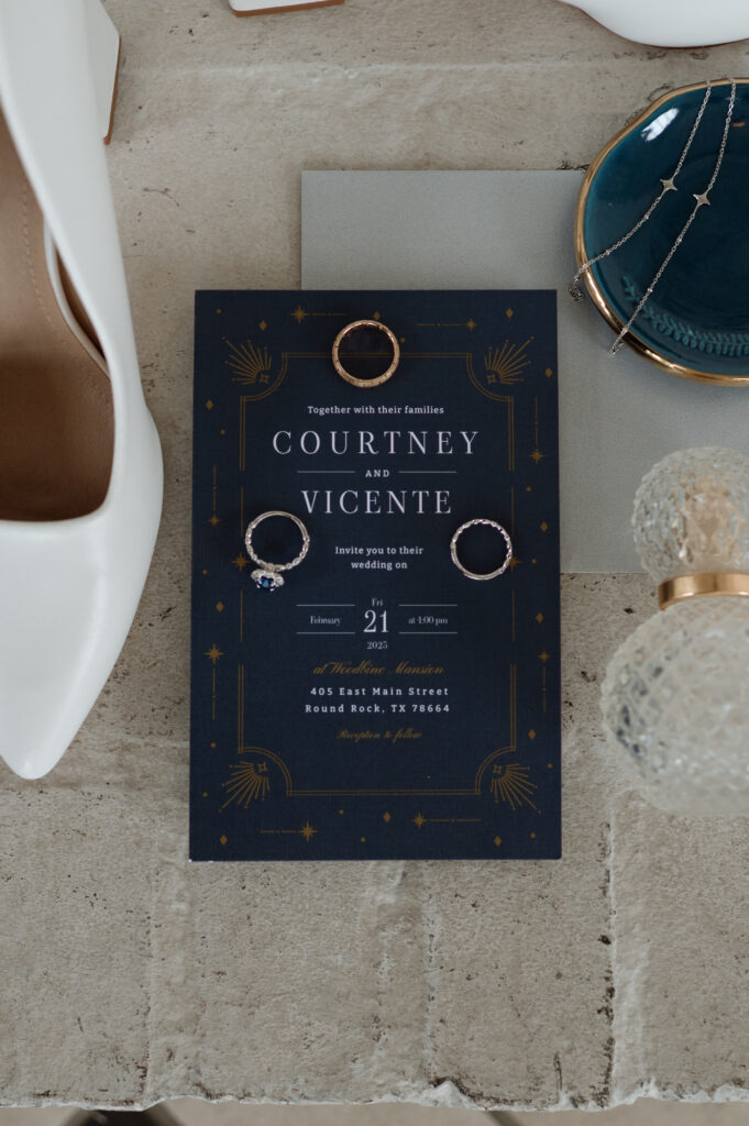 Closeup photo of wedding invitation