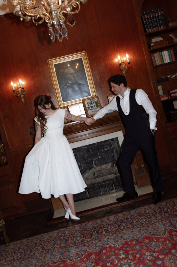 bride and groom photo inside Woodbine Mansion