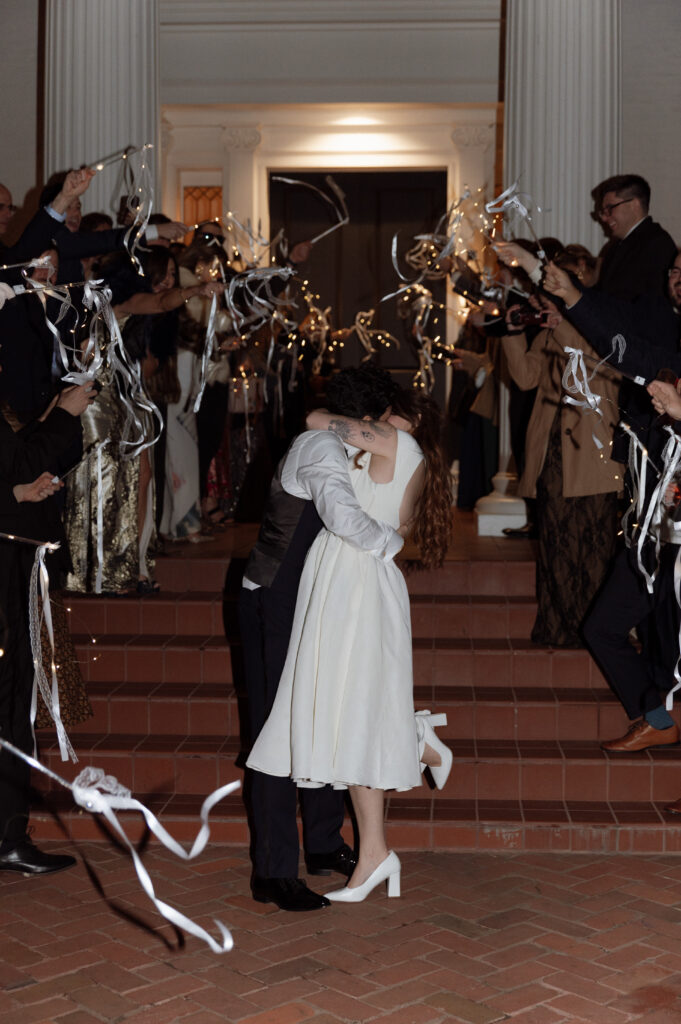 bride and groom send off at Woodbine Mansion