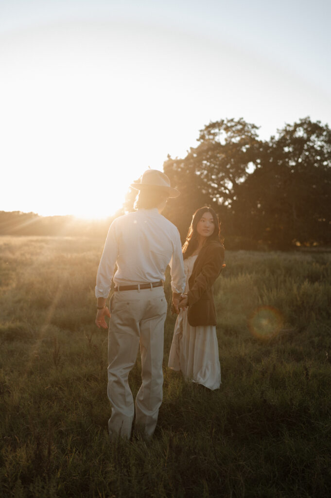 golden hour engagement photo taken by Dallas Wedding Photographer