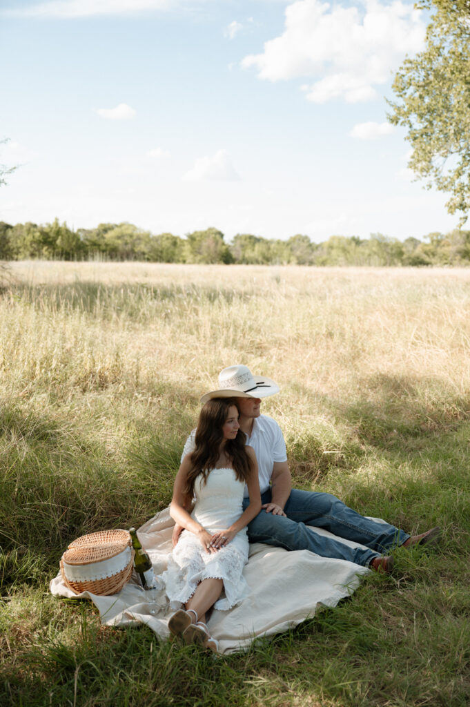 romantic picnic engagement photo in Fort Worth, TX