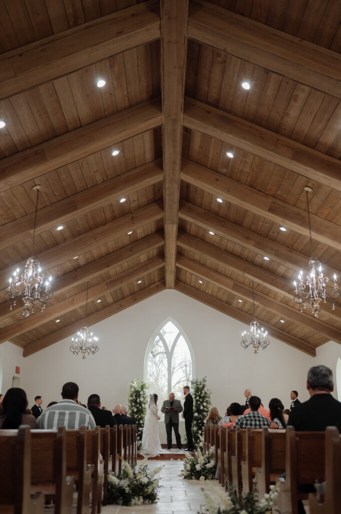 photo of bride and groom inside the chapel