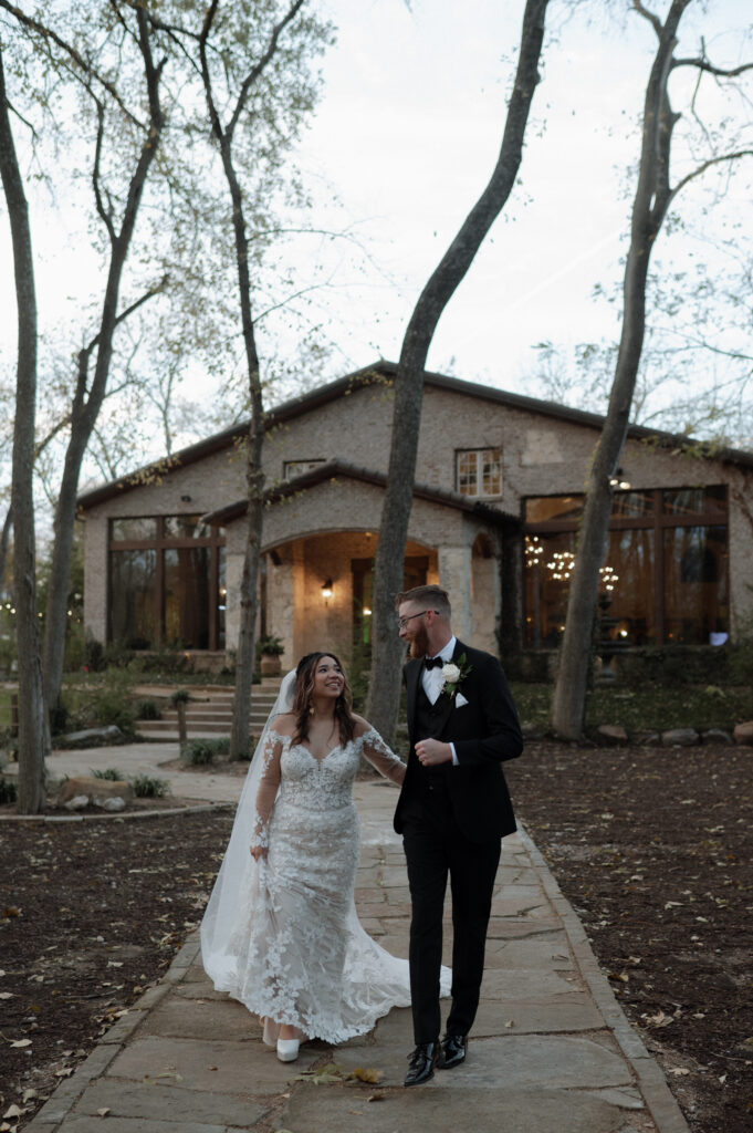 bride and groom running taken by Texas Wedding Photographer