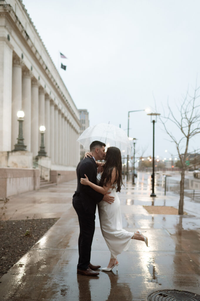 Engagement photos in the rain in Fort Worth, TX
