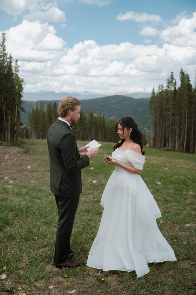 Bride and groom exchanging vows on a mountain in Breckenridge, CO