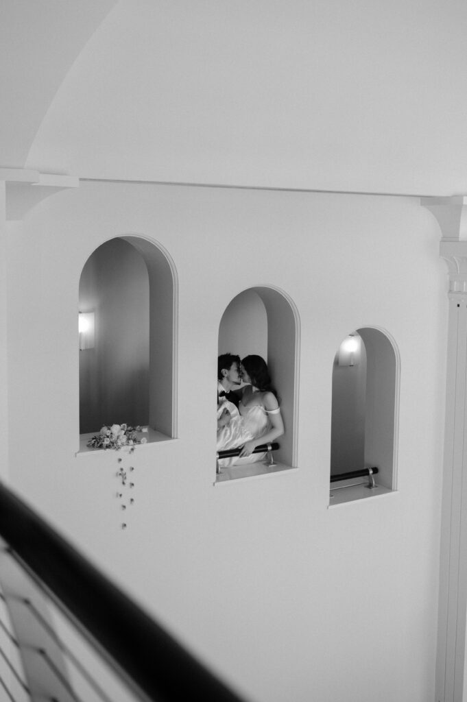 romantic wedding photo taken at Bass Hall in Fort Worth, TX