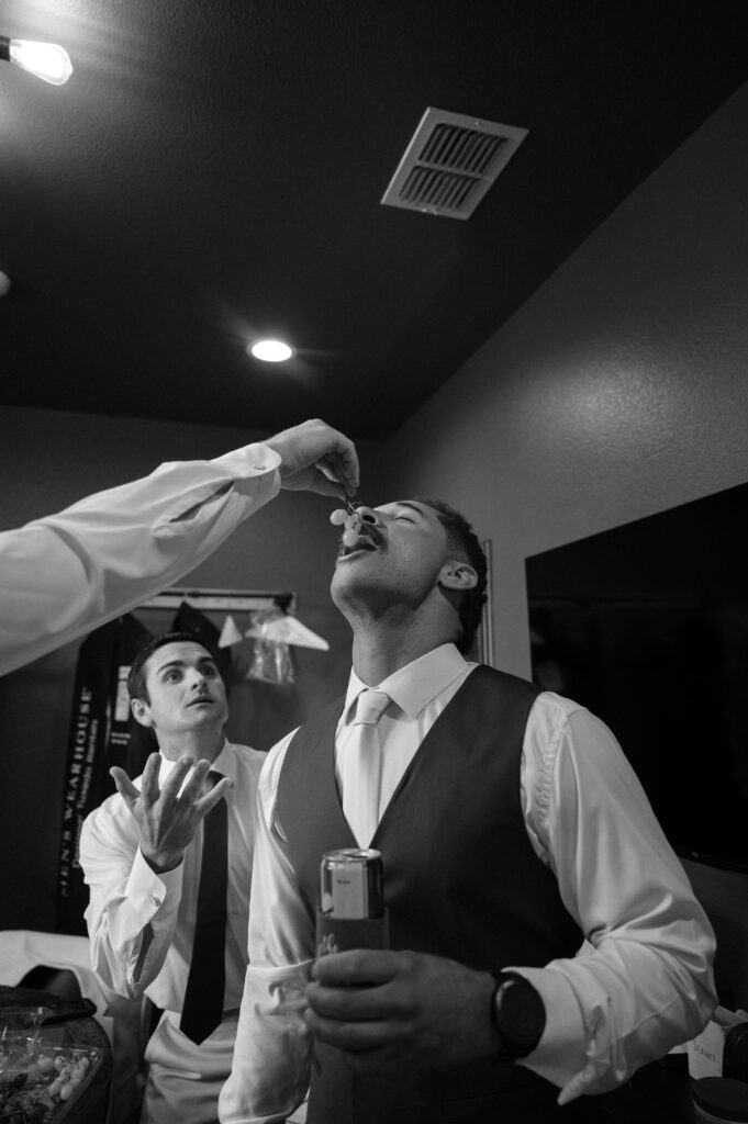 Groom getting ready with groomsmen