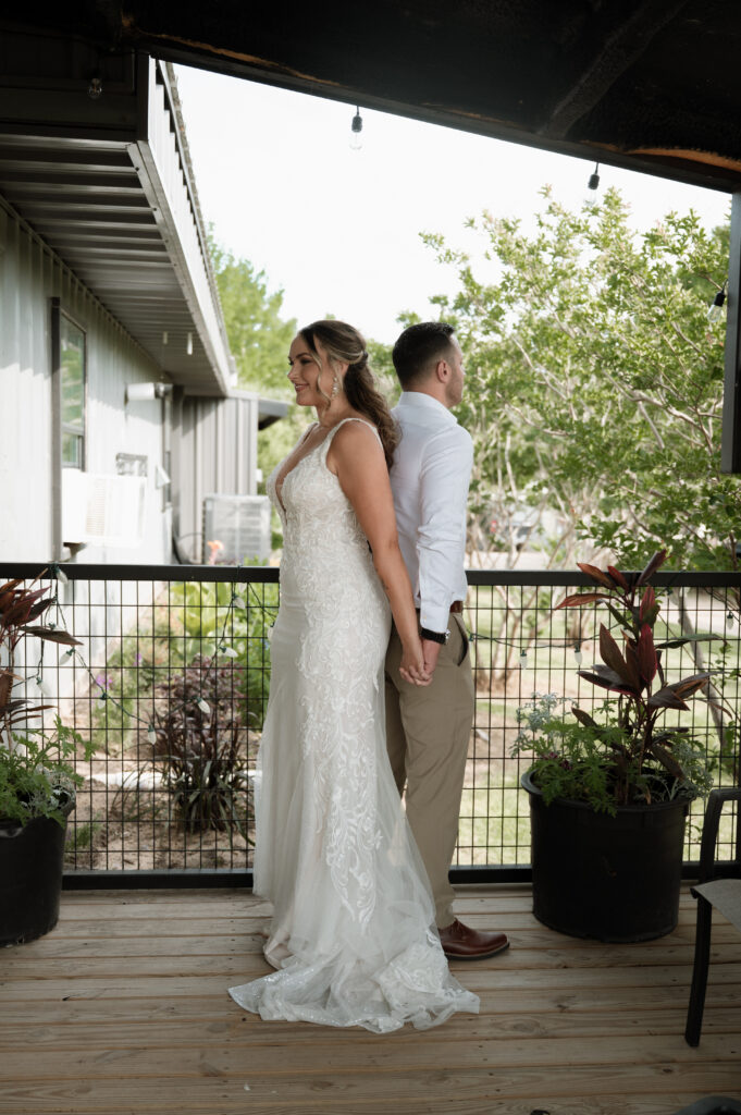 photo of bride and groom first touch