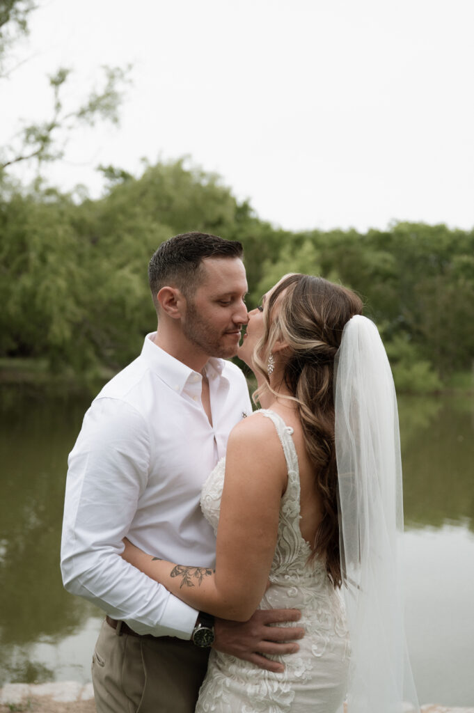 bride and groom photos at a boho backyard wedding