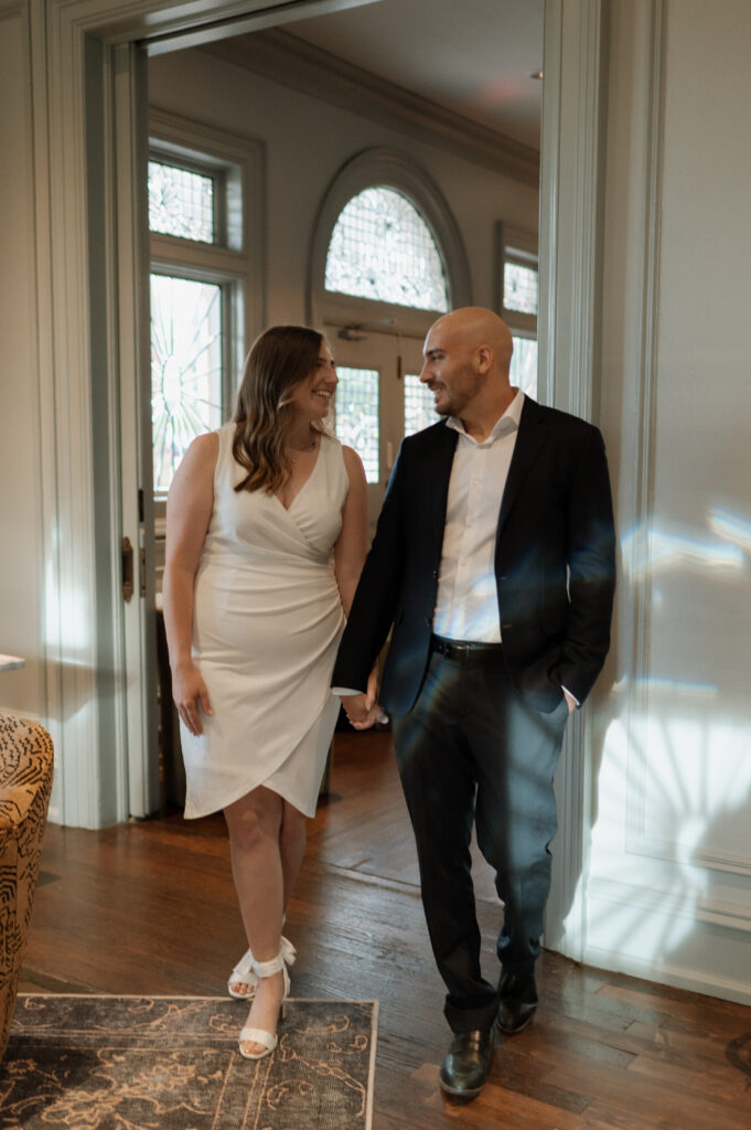 engagement photos inside Hotel Ella in Austin, TX