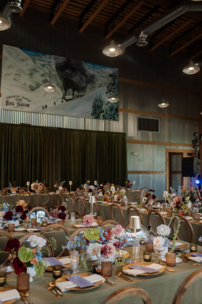 Summer wedding reception decor at TenMile Station