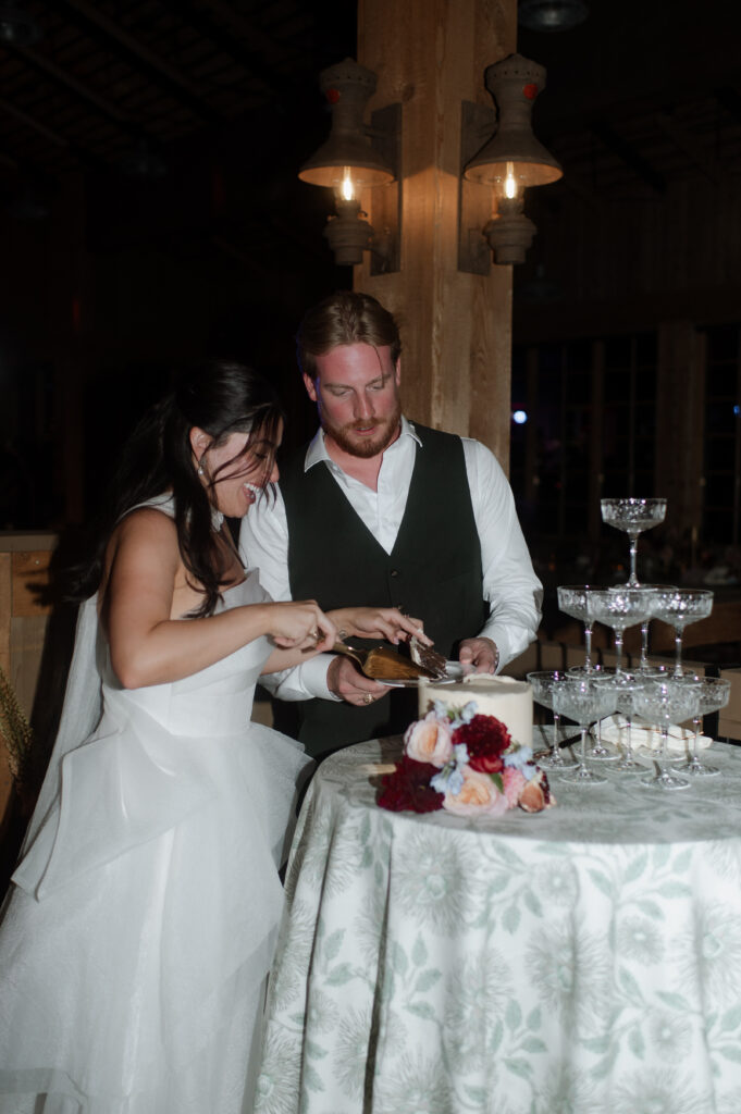 bride and groom cutting the cake taken by Nicole Endress Photography