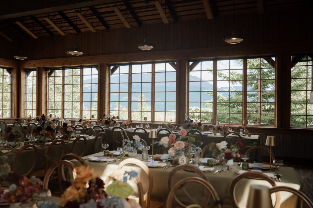 Romantic summer wedding reception decor at Breckenridge wedding venue