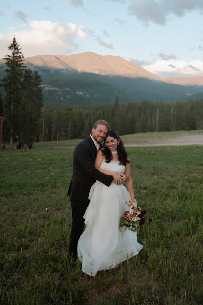 bride and groom during sunset at TenMile Station