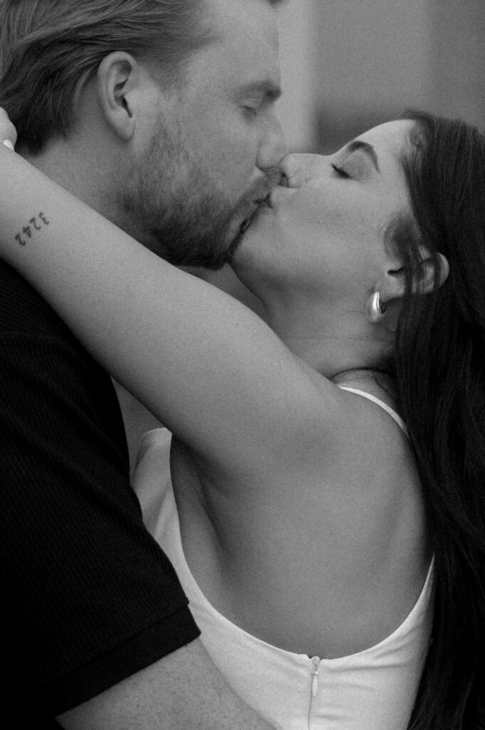 romantic black and white engagement photo