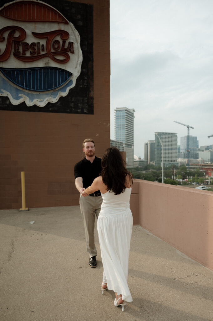 Dallas parking garage engagement photos