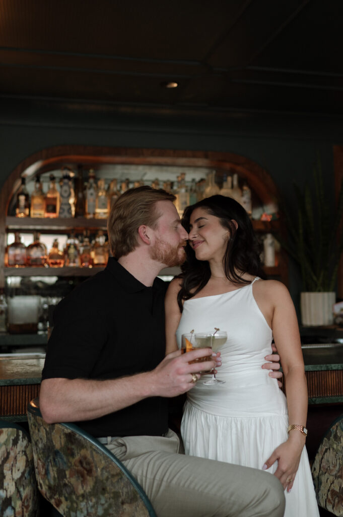romantic couple in a bar