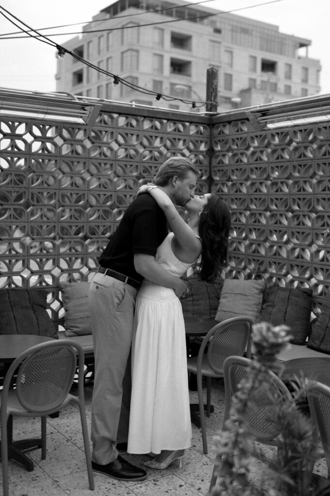 romantic black and white engagement photo taken by Dallas wedding photographer
