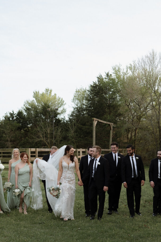 wedding party walking together