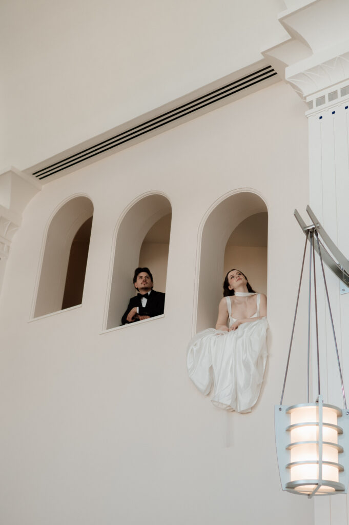 romantic wedding photos taken at Bass Performance Hall Fort Worth