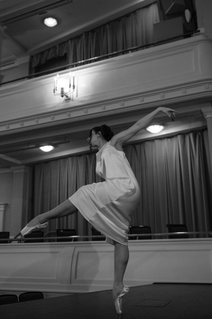 Elegant ballerina portrait in Bass Hall creating romantic wedding inspiration