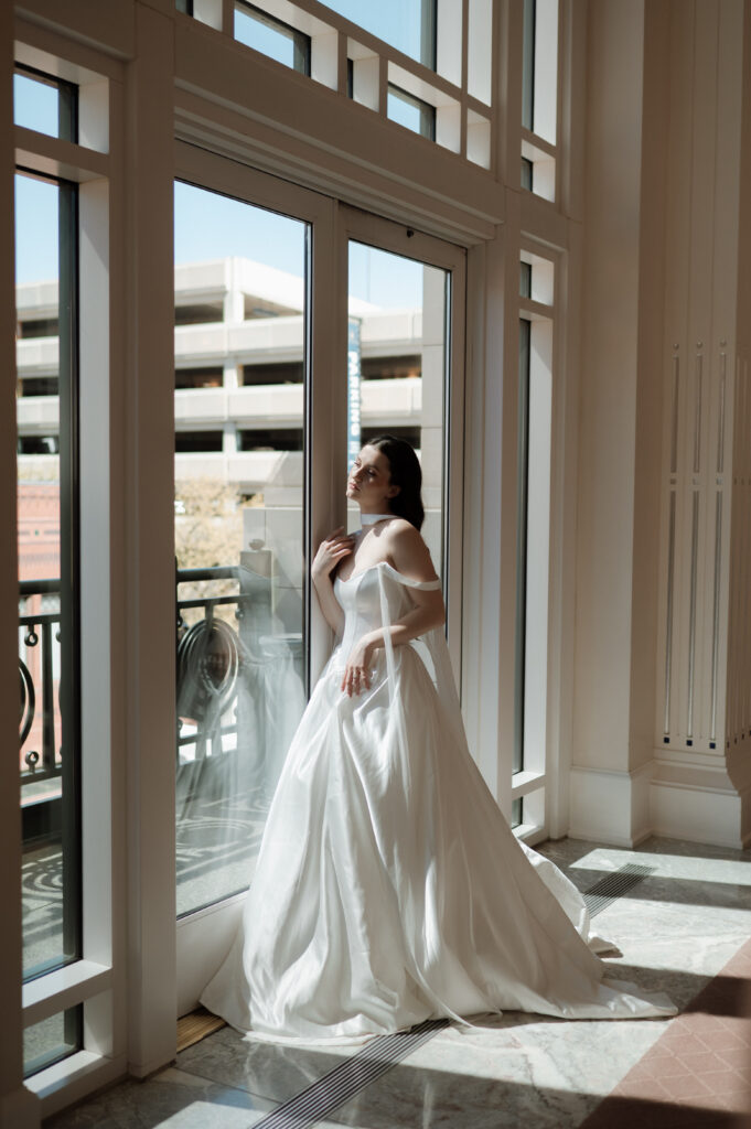 romantic bridal portrait by the window