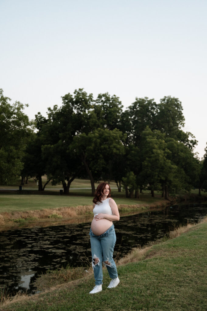 pregnant mama walking at Bear Creek Park