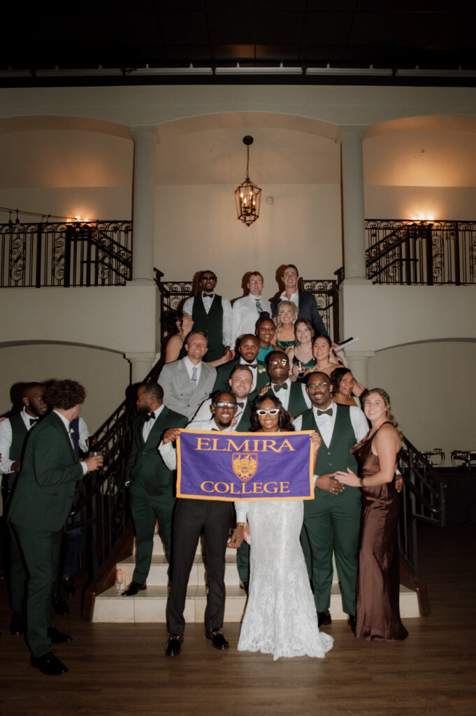photo of bride and groom with friends from Elmira College