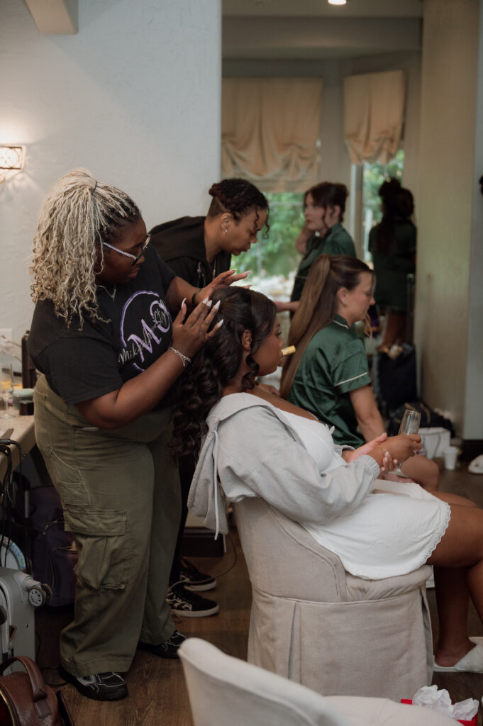 beautiful black bride getting ready photo