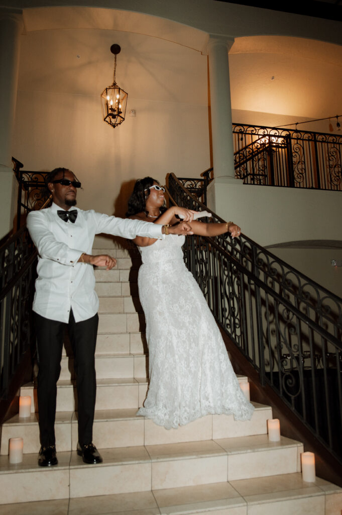 bride and groom dancing at reception