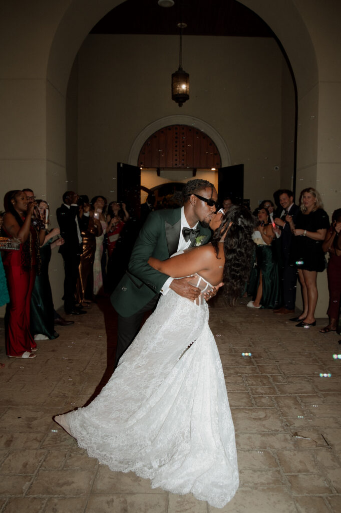 bride and groom bubble send off