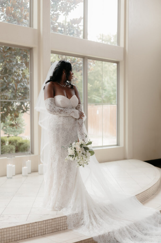 photo of romantic lace wedding dress