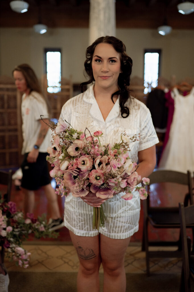 photo of bride getting ready at Julia Ideson Libary