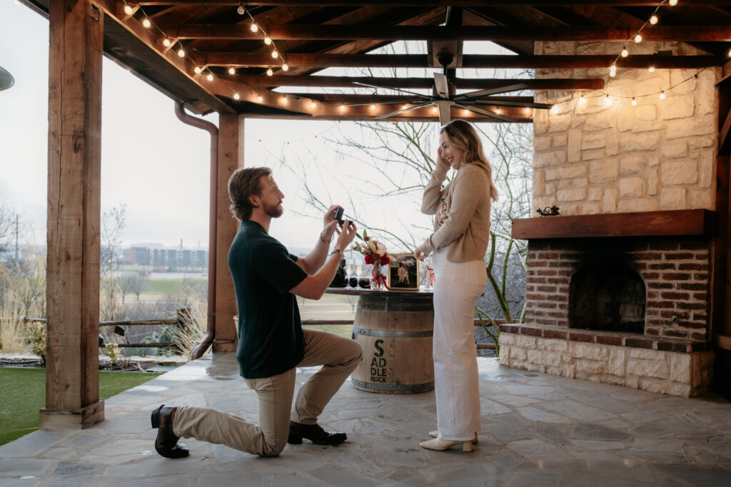 Romantic proposal at Saddlerock Wine & Beer Co. in Fort Worth, TX