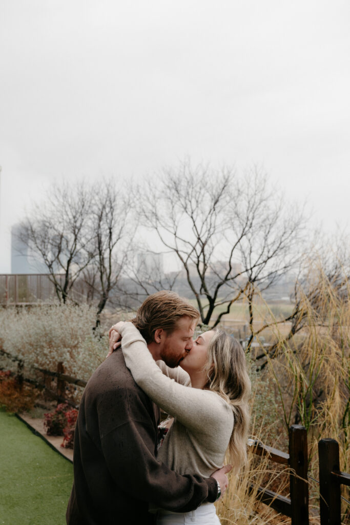photo of couple kissing taken by DFW engagement photographer